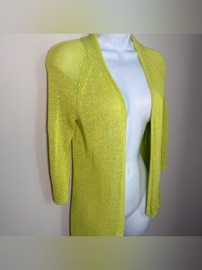 Chico’s Open-Knit Mesh Cotton Cardigan | Citron | Size 00 (XS/0) Breezy Vacation